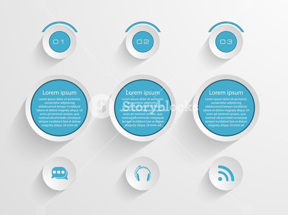 Stylish business infographic icons in blue color on grey background ...
