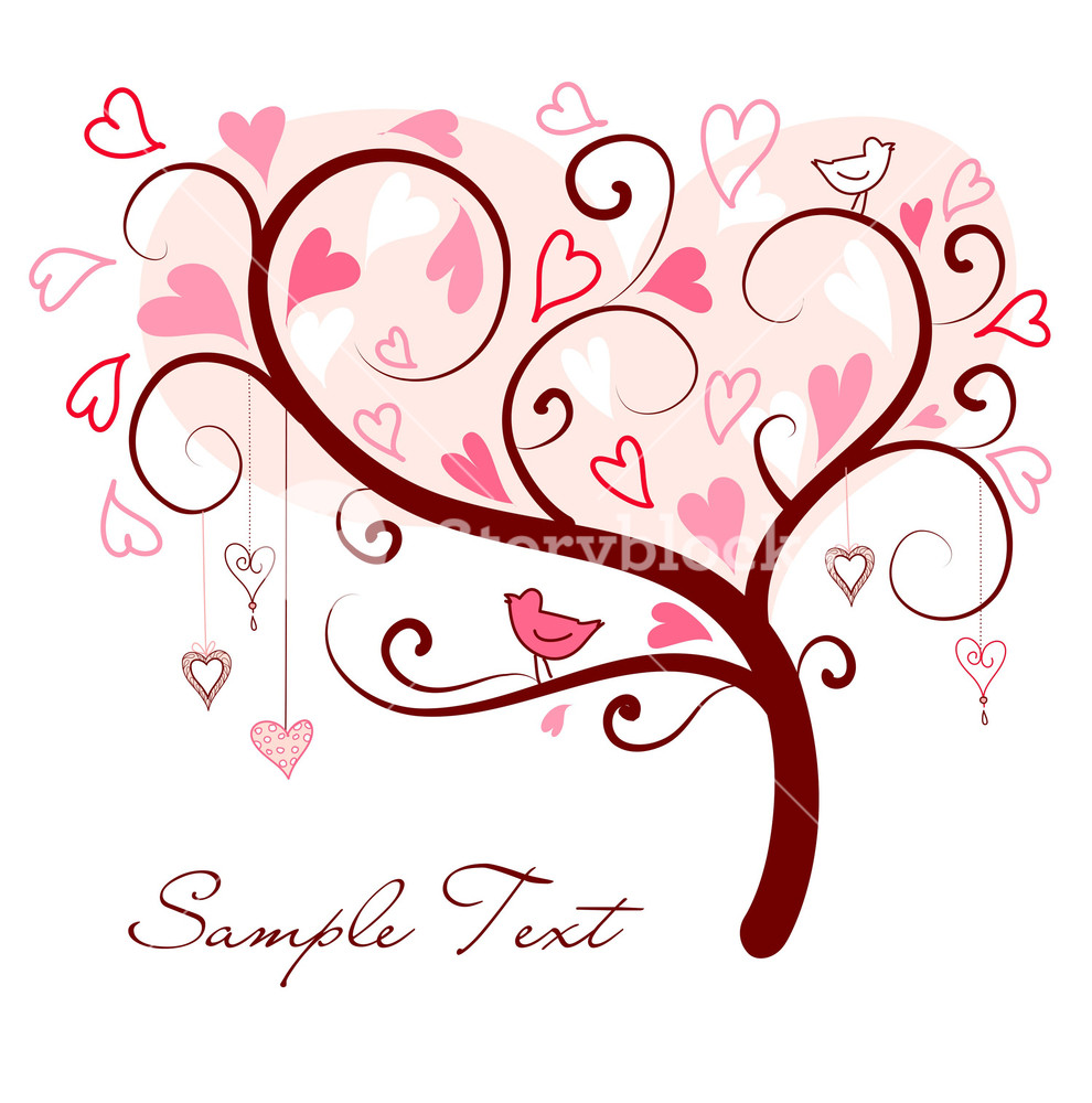 Stylized Love Tree Made Of Hearts With Two Birds Royalty-Free Stock ...