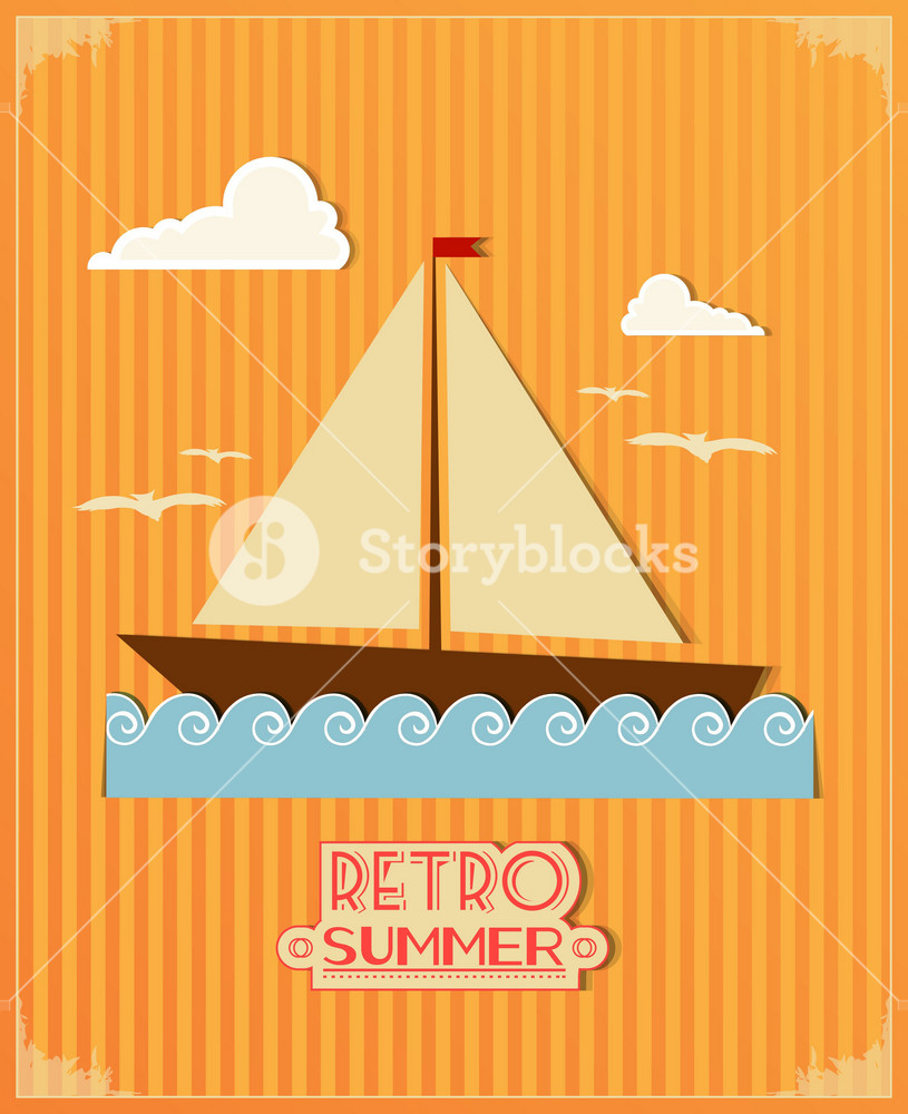 Summer Vector Illustration With Sailing Boat Royalty-Free Stock Vector ...