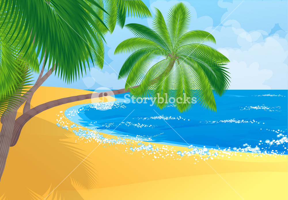 Tropical Beach With Coconut Palm Trees. Vector. Royalty-Free Stock ...