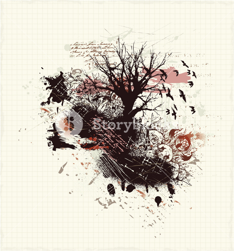 Vector Grunge Vintage Background With Tree Royalty-Free Stock Vector ...