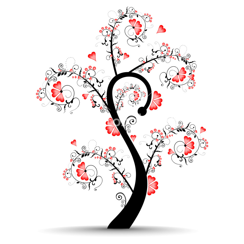 Vector Illustration Of A Love Tree On Isolated White Background ...