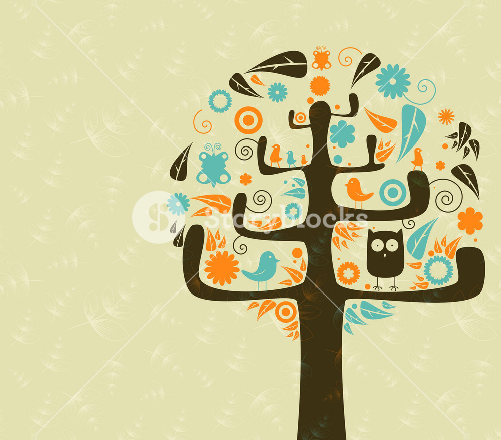 Vector Retro Background With Abstract Tree Royalty-Free Stock Vector ...