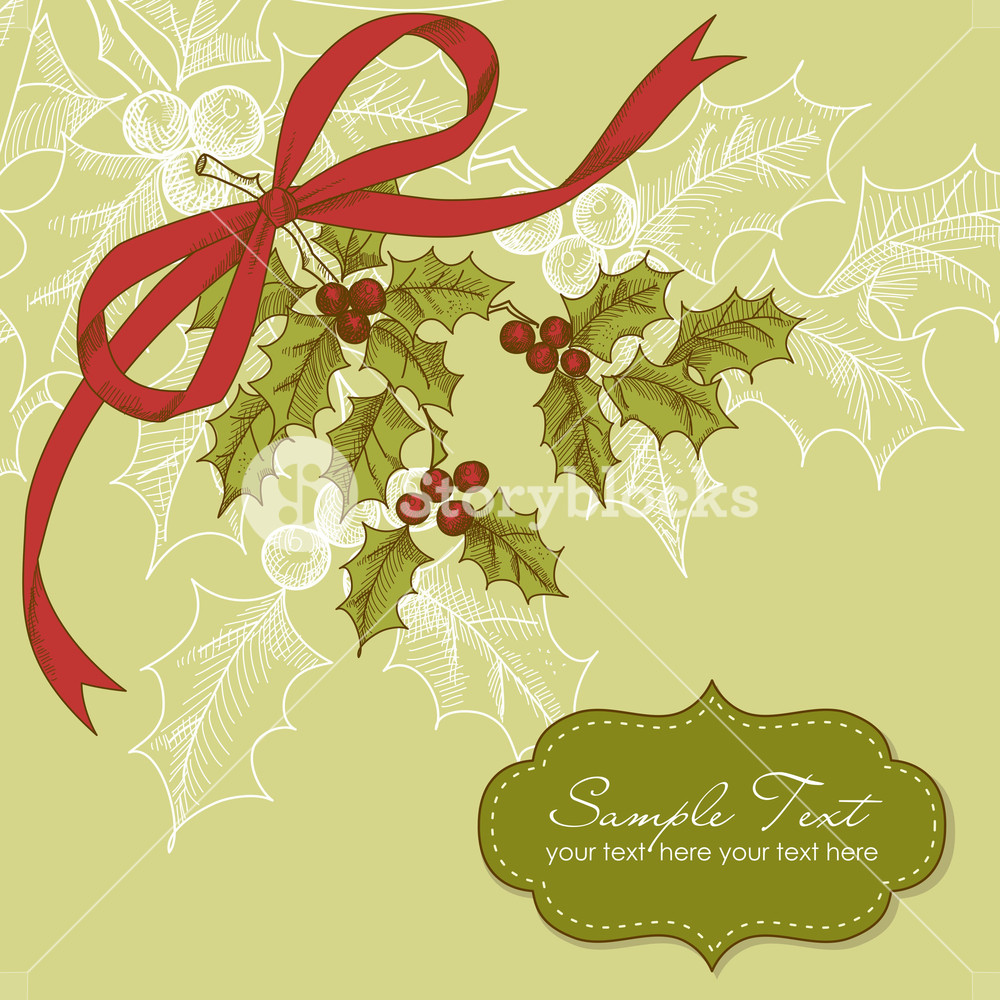 Vintage Christmas Card With Holly Berry Royalty-Free Stock Vector SBI ...