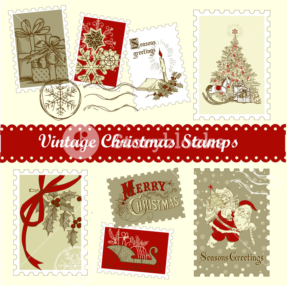 Vintage Christmas Postage Set Royalty-Free Stock Vector SBI-300303588 ...