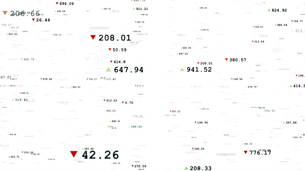 Animation of numbers with symbols of stock price on white background. Financial figures and diagrams showing increasing profits, 4K business animation