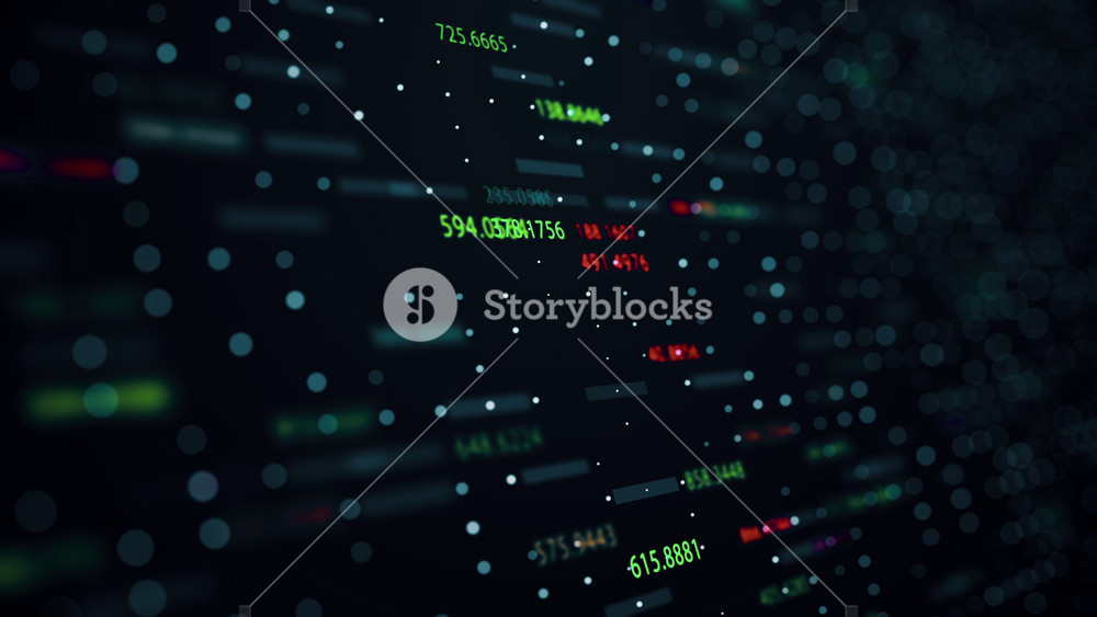 Animation of charts flowing counters of dynamic numbers like symbols of percent. Financial figures and diagrams showing changes in the markets