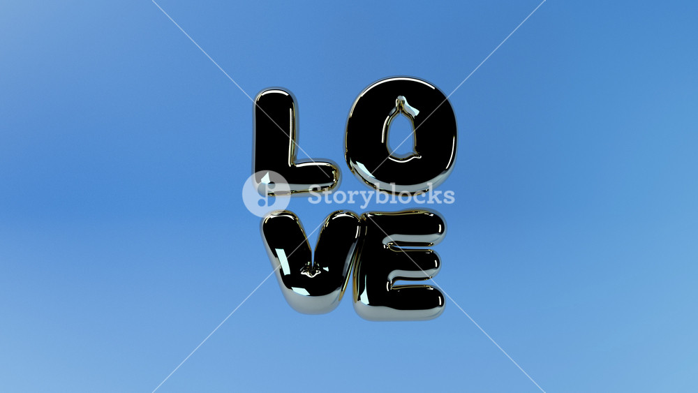 3D render of LOVE letters in the form of inflated golden foil balloons hanging in the air on blue background, 4K animated wallpaper