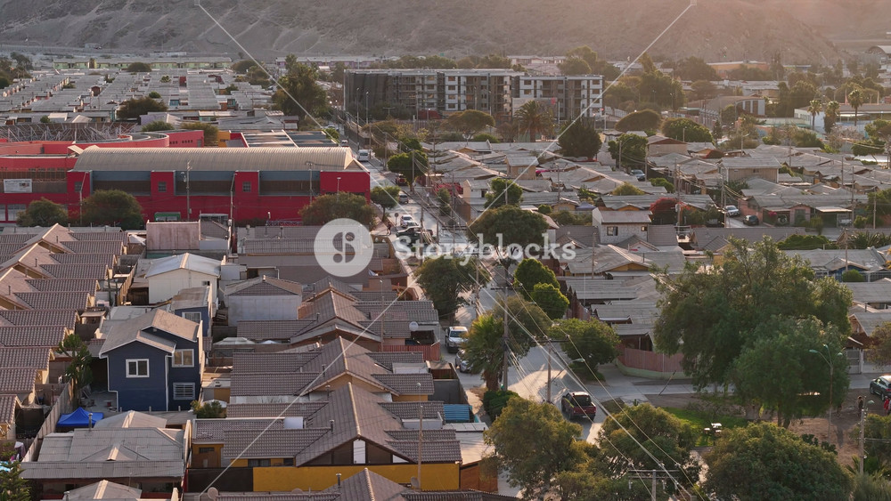 Copiapo, Chile - February 08, 2024: Modern buildings historic architecture set against Atacama Desert unique urban landscape. Aerial view of