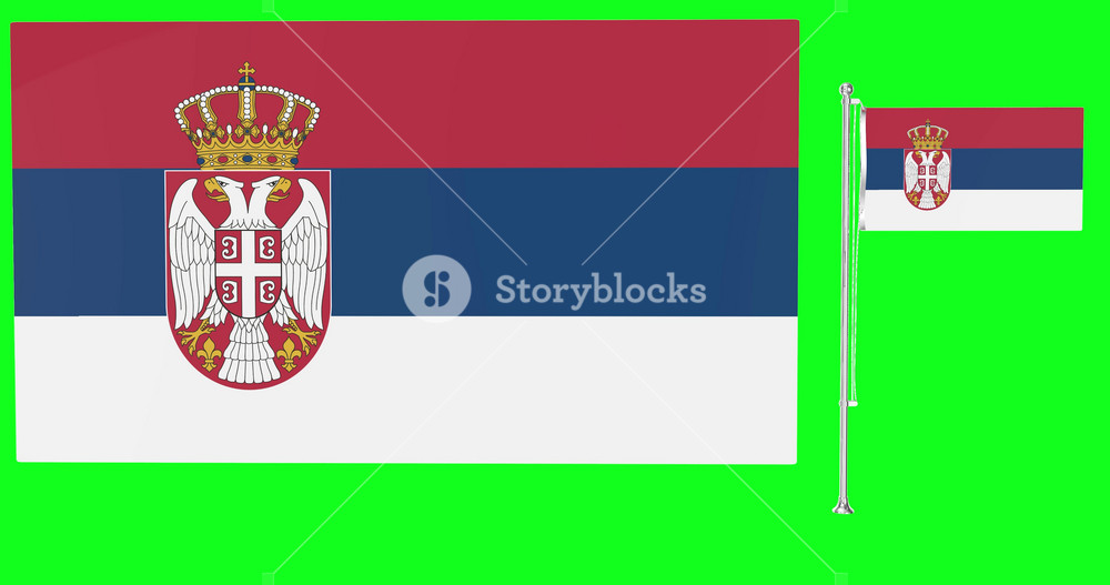 Serbia flags waving in the wind.National symbol of serbian country. Includes Steel flagpole and smaller version.This is a 4k animation and Green screen or chroma key background.