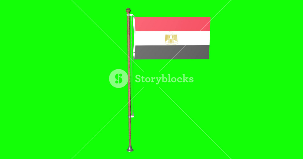 3d Egypt flag waving in the wind. National symbol of egyptian country. Wood flagpole. National Day Concept. 4k animation on Green screen or chroma key background.