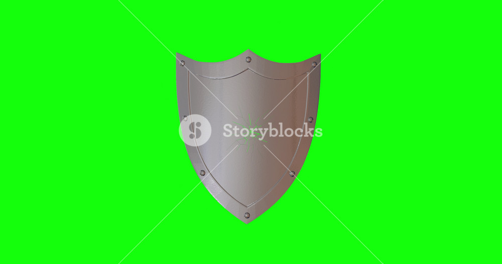 8 intro animations of metal or iron medieval shield. Concept of armor, security, safety, knight, protection, firewall, defense, prevention and safeguard. Green screen and Chroma key 4k background.