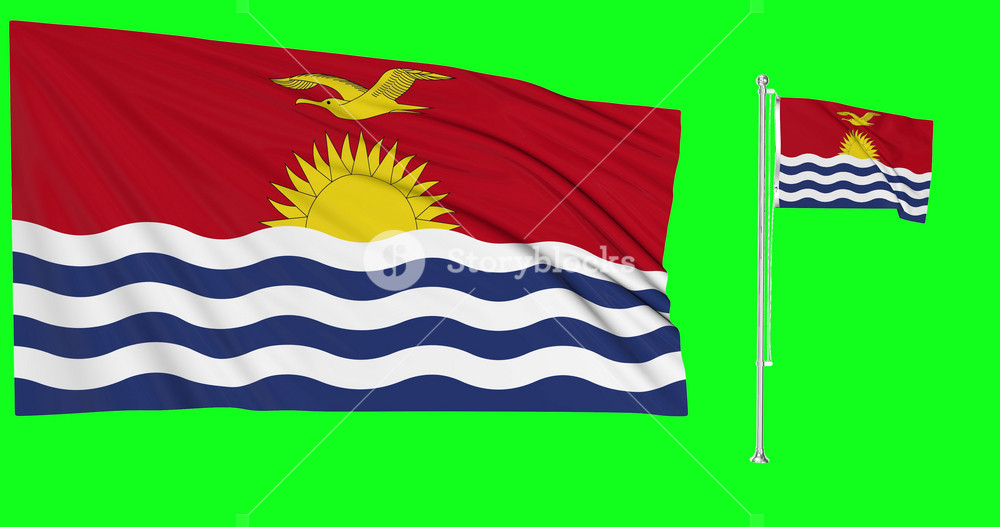 Kiribati flags waving in the wind.National symbol of kiribatian country. Includes Steel flagpole and smaller version.This is a 4k animation and Green screen or chroma key background.