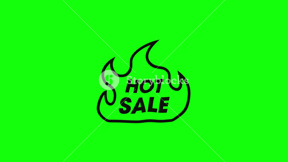 10 intro animations of hot sale flame symbol or icon. Green Screen Chroma Key Background. Concept of promotions,price reduction, discounts , offer, opportunity and black friday.