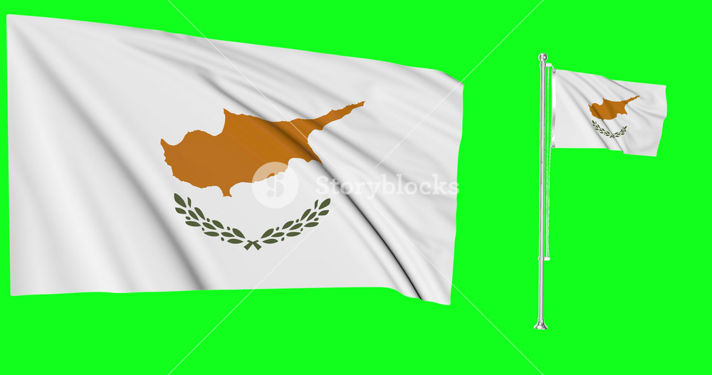 Cyprus flags waving in the wind.National symbol of cypriot country. Includes Steel flagpole and smaller version.This is a 4k animation and Green screen or chroma key background.