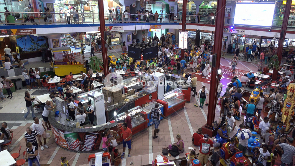 HAVANA, CUBA FEBRUARY 2017: Popular food court and playground for kids, in a modern shopping mall in Havana, entertainment and economy Cuba