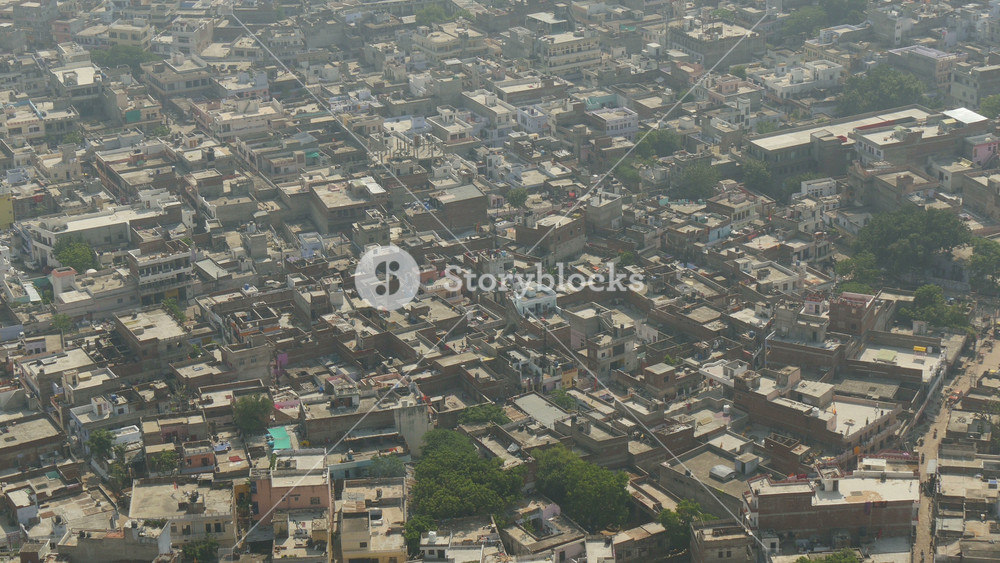 JAIPUR, INDIA OCTOBER 2014: High angle view towards Jaipur, residential and commercial neighborhoods in major city in India