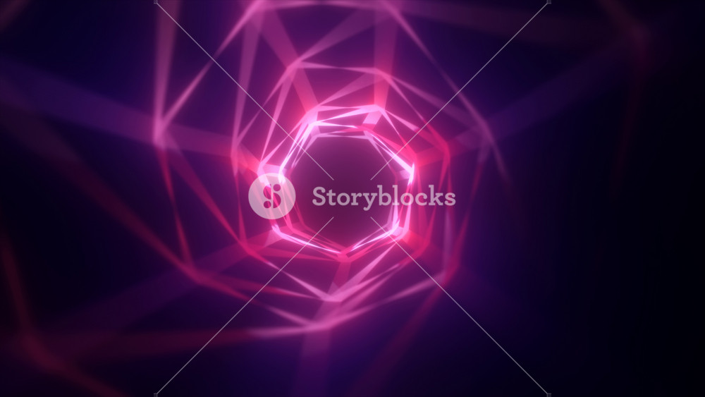 Abstract bright purple glowing background with a tunnel of lines and stripes of energy of burning rays of plasma and electricity with light, in video in high quality 4k, motion design