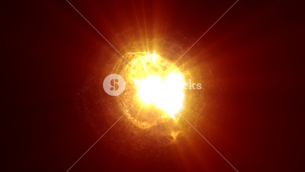 A glowing golden burst of light in a dark background, radiating warmth and energy sphere. Perfect for themes of power, energy, or creativity, video in high quality 4k, motion design