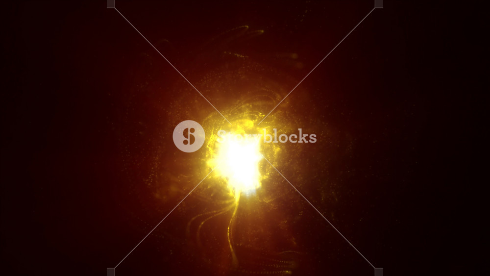 A glowing golden burst of light in a dark background, radiating warmth and energy sphere. Perfect for themes of power, energy, or creativity, video in high quality 4k, motion design