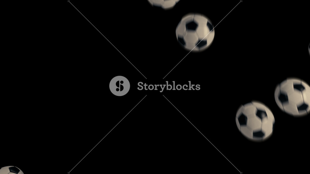 3D animation of new soccer balls falling and filling the screen. High quality football sports overlay with alpha channel.